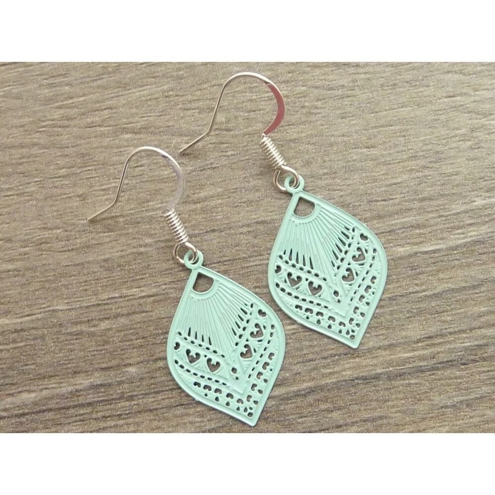 Small Filigree Metal Earrings Light Blue